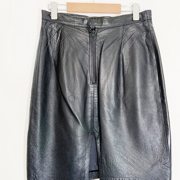 Vintage Black Leather Skirt / size 28 inch waist/ size Medium - Picture 7 of 10